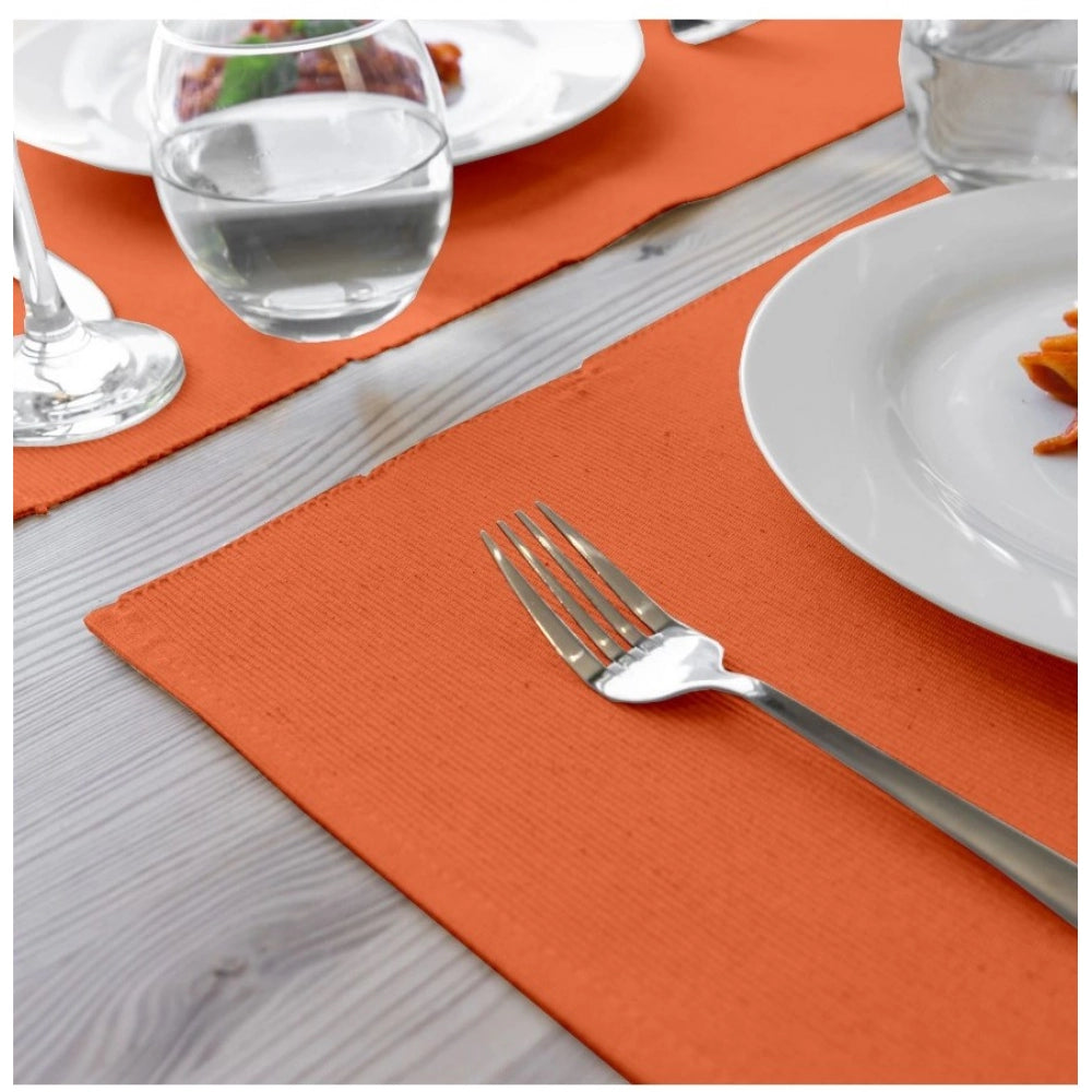 Roneclick Ribbed Cotton Place Mats Sets (Orange)