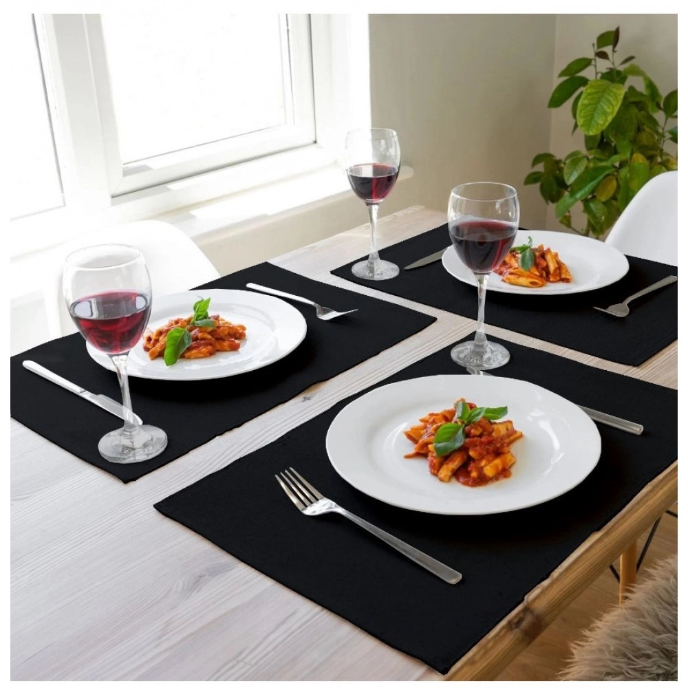 Roneclick Ribbed Cotton Place Mats Sets (Black)