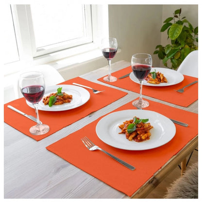 Roneclick Ribbed Cotton Place Mats Sets (Orange)