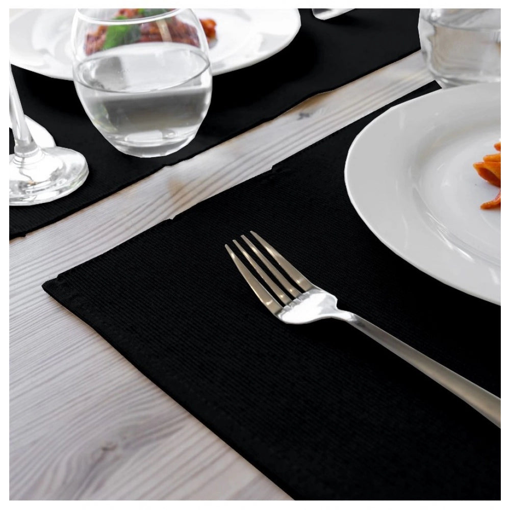 Roneclick Ribbed Cotton Place Mats Sets (Black)