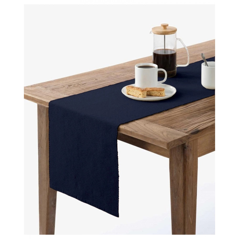 Roneclick Ribbed Cotton Table Runner and Placemats Sets (Navy Blue)