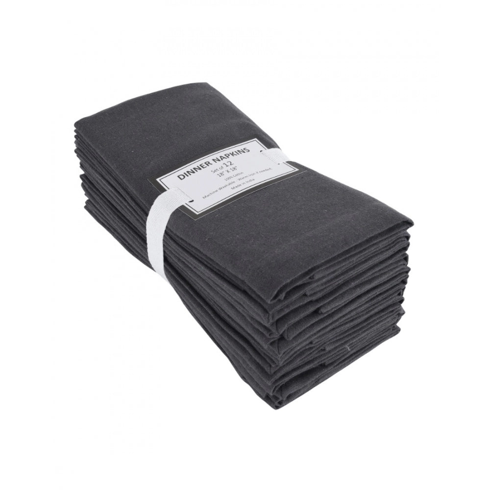 Roneclick Solid Cotton Napkins Sets (Steel Grey)