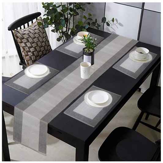 Roneclick Ribbed Cotton Table Runner and Placemats Sets (Grey)