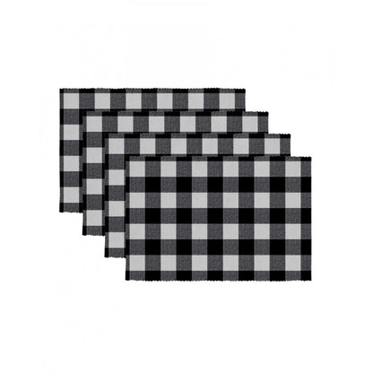 Roneclick Checked Cotton Place Mats Sets (Black)