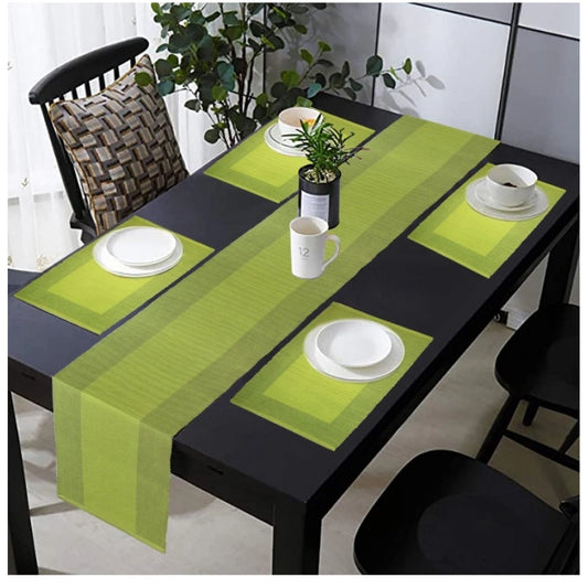 Roneclick Ribbed Cotton Table Runner and Placemats Sets (Green)