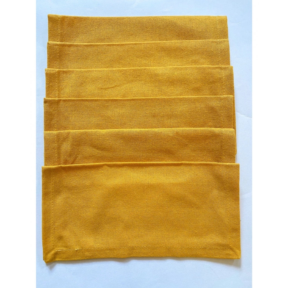 Roneclick Solid Cotton Napkins Sets (Yellow)