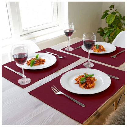 Roneclick Ribbed Cotton Place Mats Sets (Maroon)