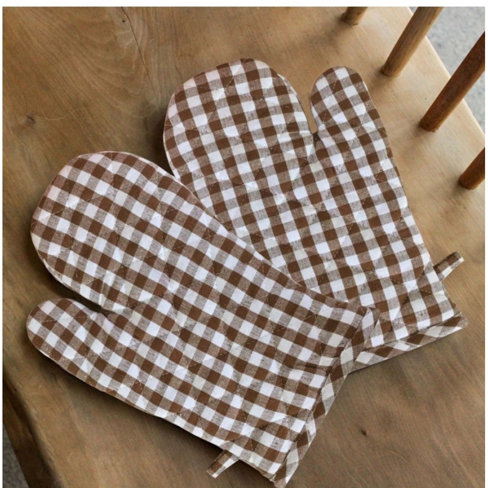 Generic Checkered Cotton Oven Mitten (Brown)