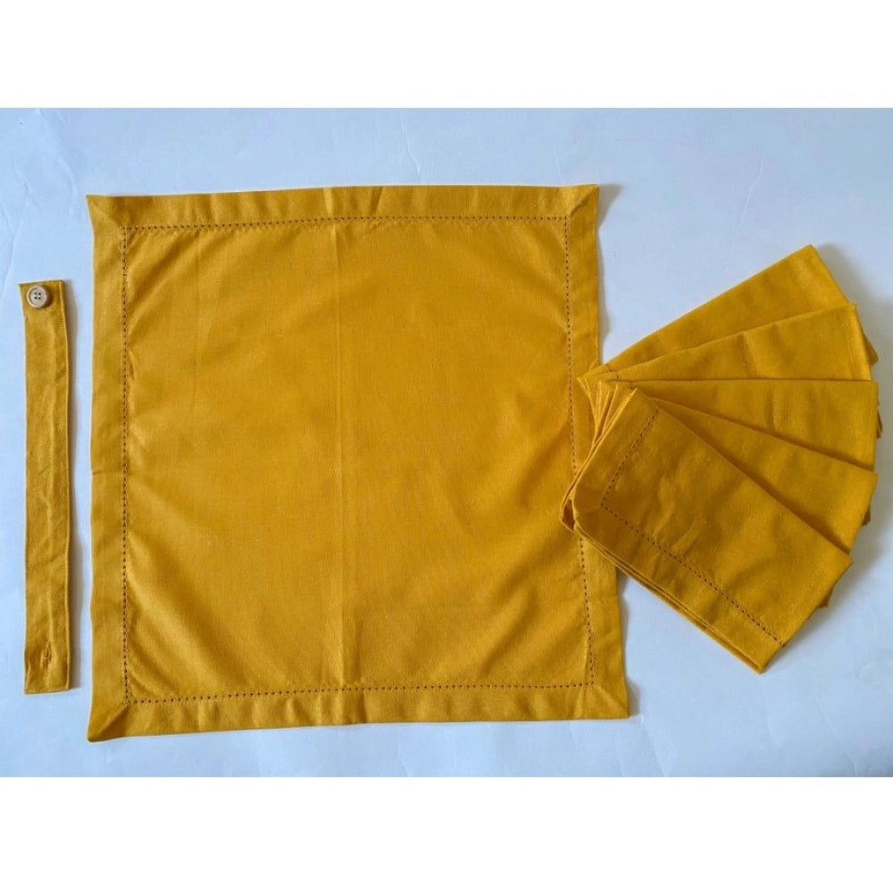 Roneclick Solid Cotton Napkins Sets (Yellow)