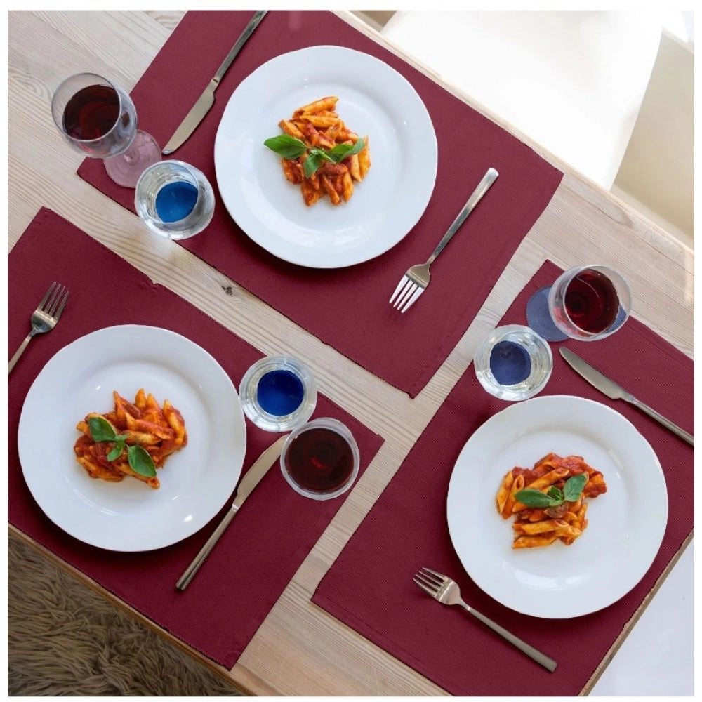 Roneclick Ribbed Cotton Place Mats Sets (Maroon)