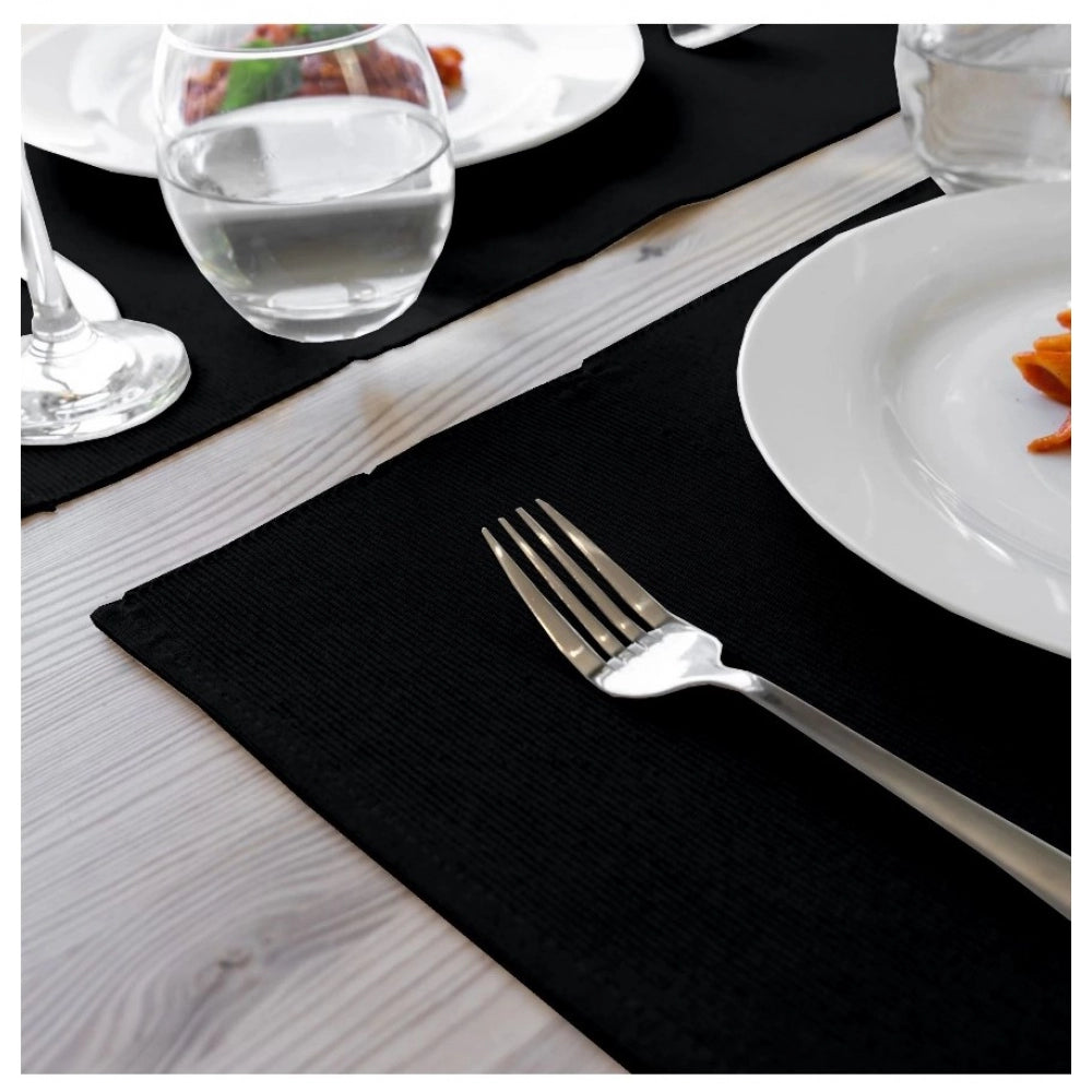 Roneclick Ribbed Cotton Place Mats Sets (Black)