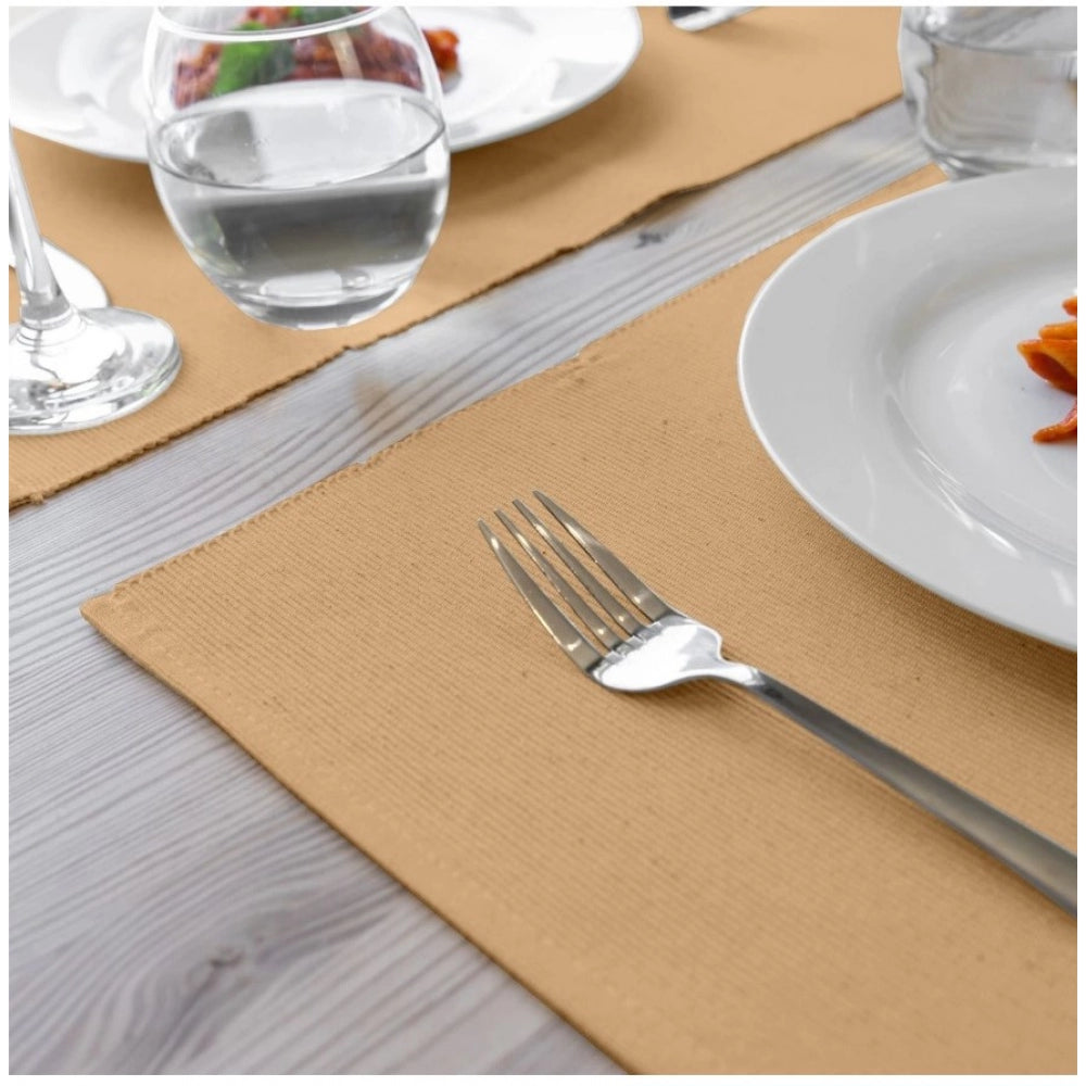 Roneclick Ribbed Cotton Place Mats Sets (Beige)