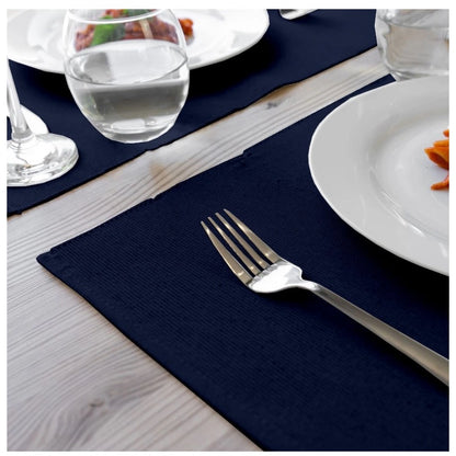 Roneclick Ribbed Cotton Table Runner and Placemats Sets (Navy Blue)