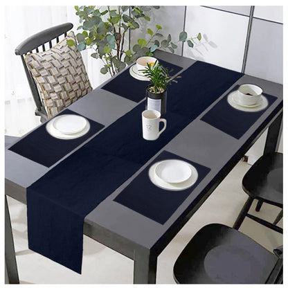 Roneclick Ribbed Cotton Table Runner and Placemats Sets (Navy Blue)