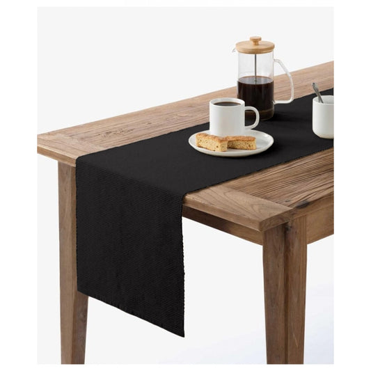 Roneclick Ribbed Cotton Table Runners (Black)