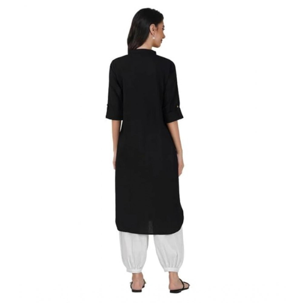 Roneclick Women's Casual Cotton Solid 3-4 Sleeve Kurti (Black)