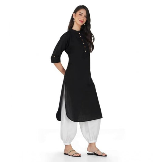 Roneclick Women's Casual Cotton Solid 3-4 Sleeve Kurti (Black)