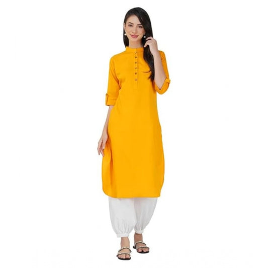 Roneclick Women's Casual Cotton Solid 3-4 Sleeve Kurti (Yellow)