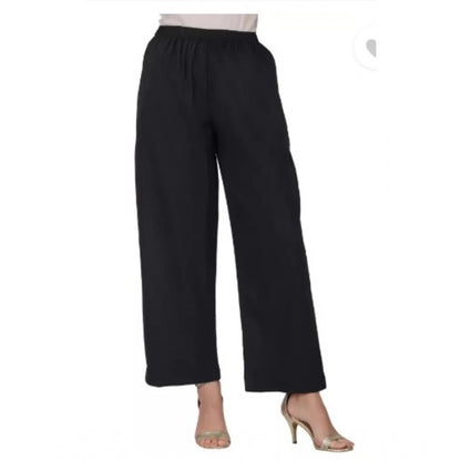 Roneclick Women's Casual Cotton Cambric Solid Elastic Palazzo Trousers (Black)