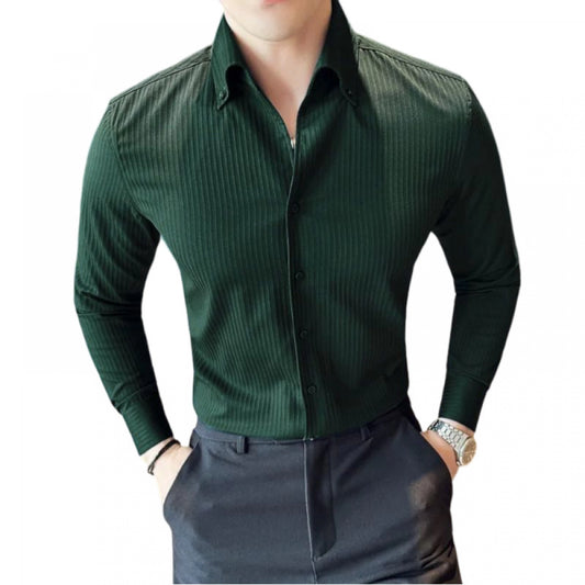 Roneclick Men's Casual Full Sleeve Striped Cotton Blended Shirt (Green)