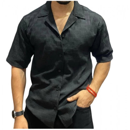 Roneclick Men's Casual Full Sleeve Strip Line Cotton Blended Shirt (Black)