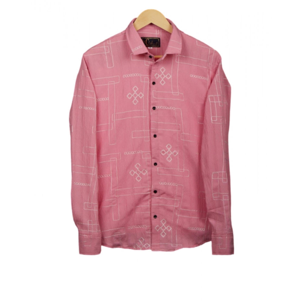 Roneclick Men's Casual Full Sleeve Printed Cotton Blended Shirt (Pink)