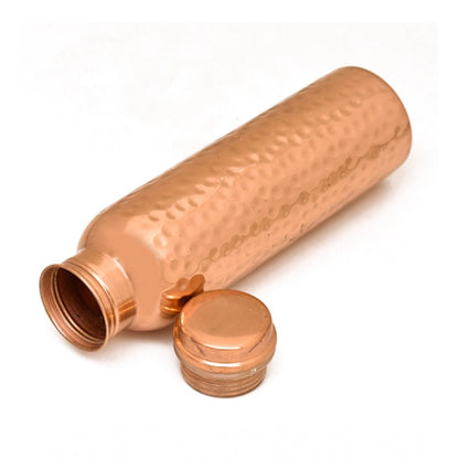 Roneclick Copper 1 Litre Water Bottle With Lacquer Hammered Design (Rose Gold)