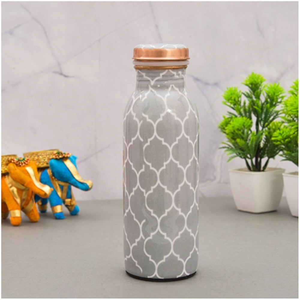 Roneclick Copper Block Printed Water Bottle 500Ml (Grey)