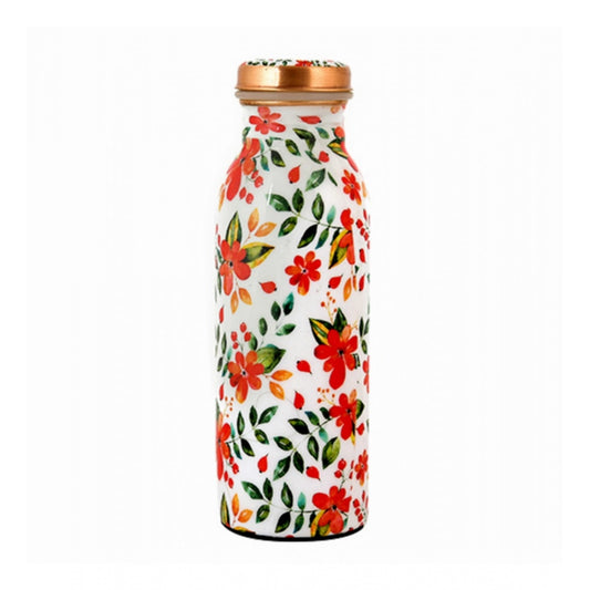 Roneclick Copper Floral Printedwater Bottle 500Ml (White)