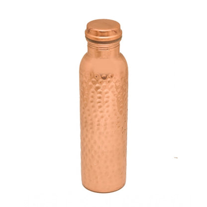 Roneclick Copper 1 Litre Water Bottle With Lacquer Hammered Design (Rose Gold)