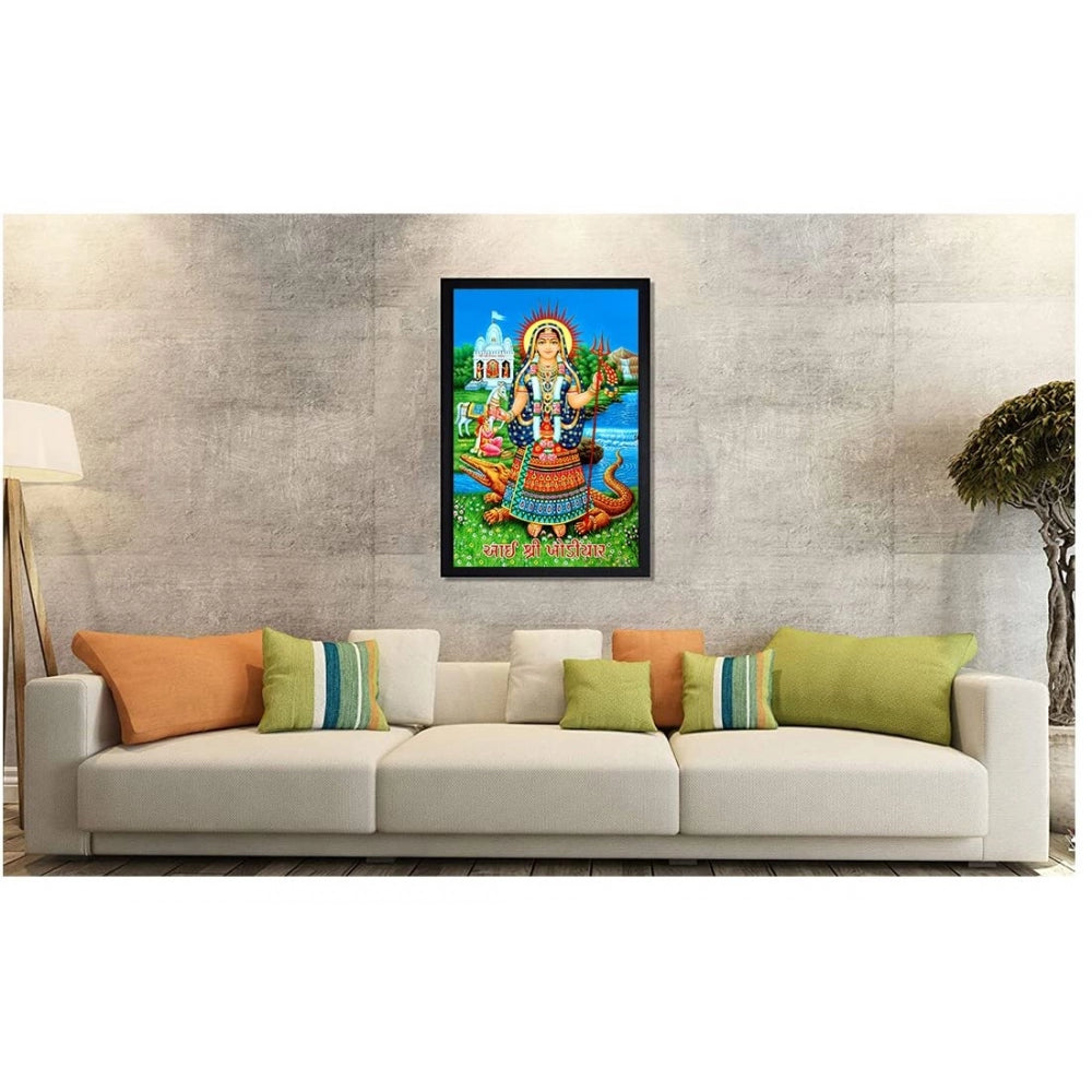 Generic Maa Khodal Painting with Synthetic Photo Frame (Multicolor)