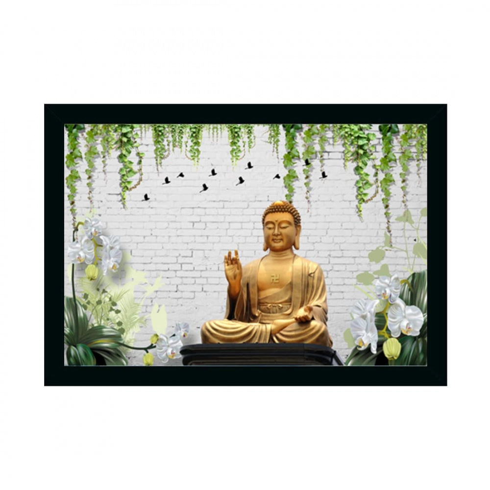 Generic Lord Buddha Painting with Synthetic Photo Frame (Multicolor)