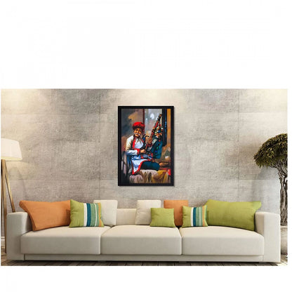 Generic Rajasthani Village Modern Art Painting with Synthetic Photo Frame (Multicolor)