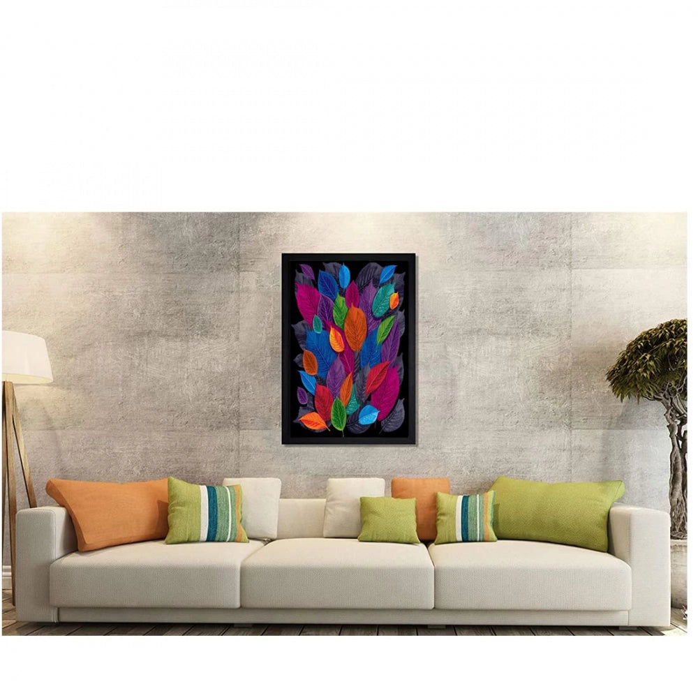 Generic Dark Autumn Leaves Painting with Synthetic Photo Frame (Multicolor)