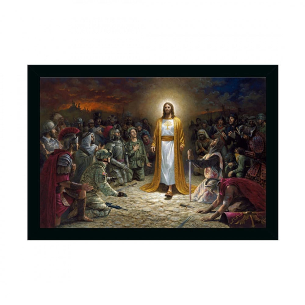 Generic Lord Jesus Christ Painting with Synthetic Photo Frame (Multicolor)