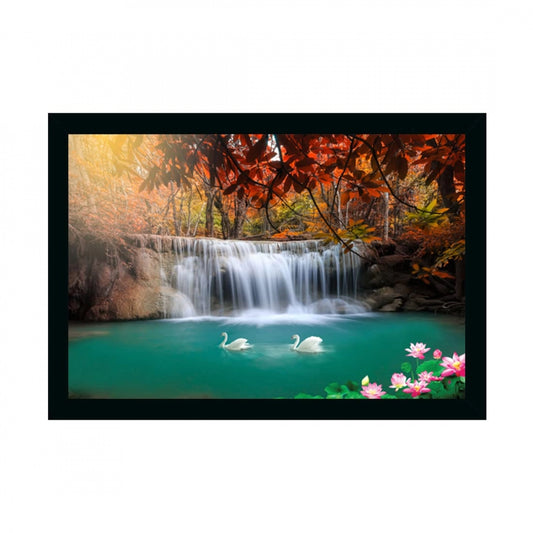 Generic Natural Water Fall Painting with Synthetic Photo Frame (Multicolor)