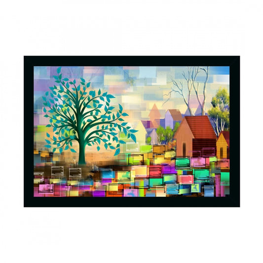 Generic Village Painting Painting with Synthetic Photo Frame (Multicolor)