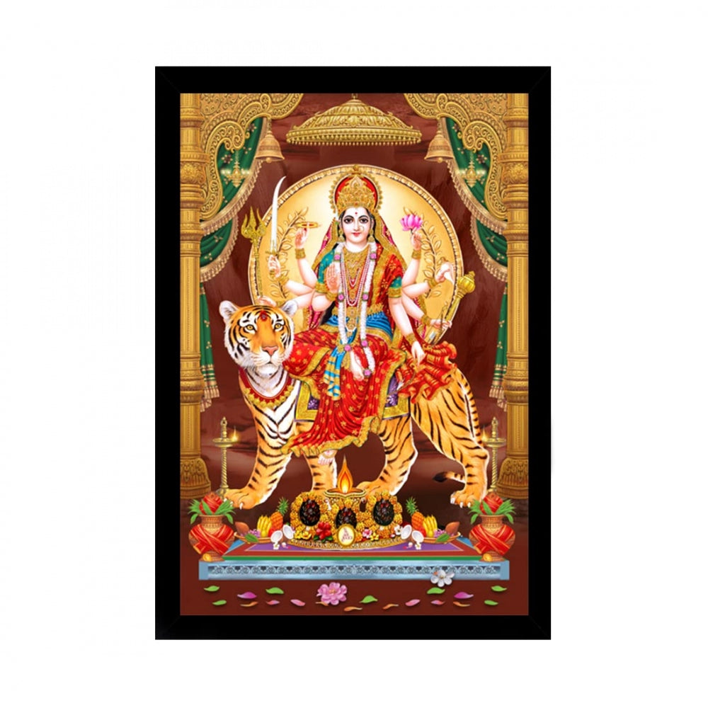 Generic Durga Mata Painting with Synthetic Photo Frame (Multicolor)