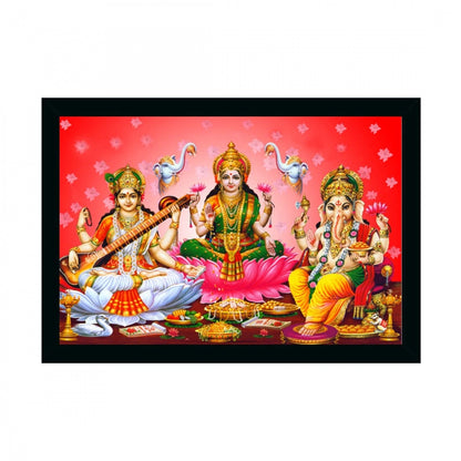 Generic Laxmi Ganesh Saraswati Painting with Synthetic Photo Frame (Multicolor)