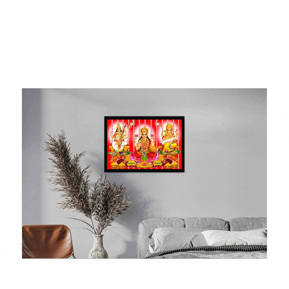 Generic Laxmi Ganesh Saraswati Painting with Synthetic Photo Frame (Multicolor)