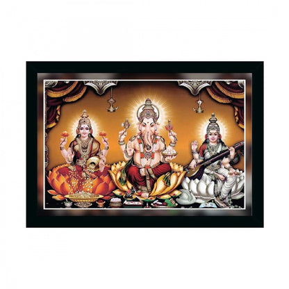 Generic Laxmi Ganesh Saraswati Painting with Synthetic Photo Frame (Multicolor)