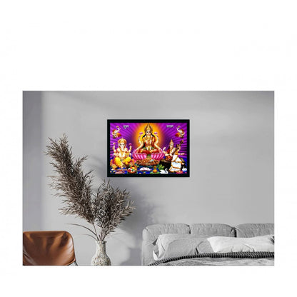 Generic Laxmi Ganesh Saraswati Painting with Synthetic Photo Frame (Multicolor)