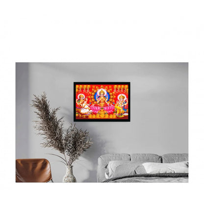 Generic Laxmi Ganesh Saraswati Painting with Synthetic Photo Frame (Multicolor)