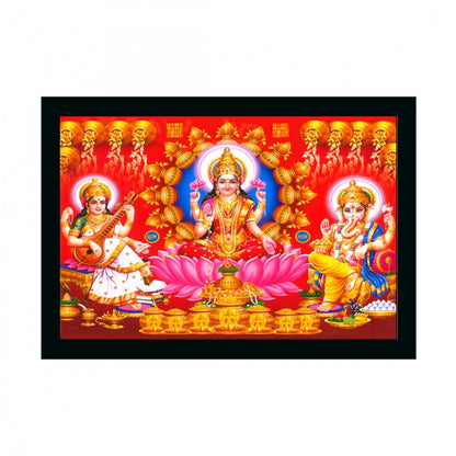 Generic Laxmi Ganesh Saraswati Painting with Synthetic Photo Frame (Multicolor)