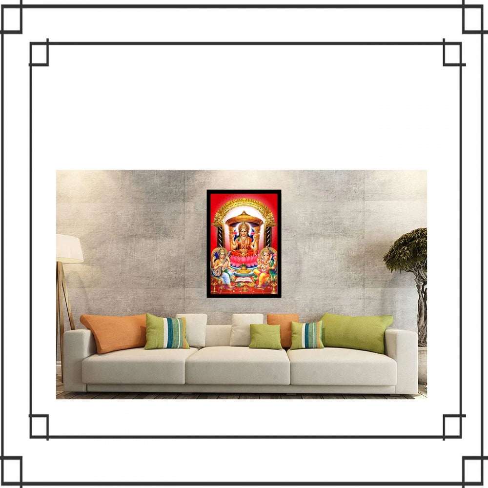 Generic Laxmi Ganesh Saraswati Painting with Synthetic Photo Frame (Multicolor)