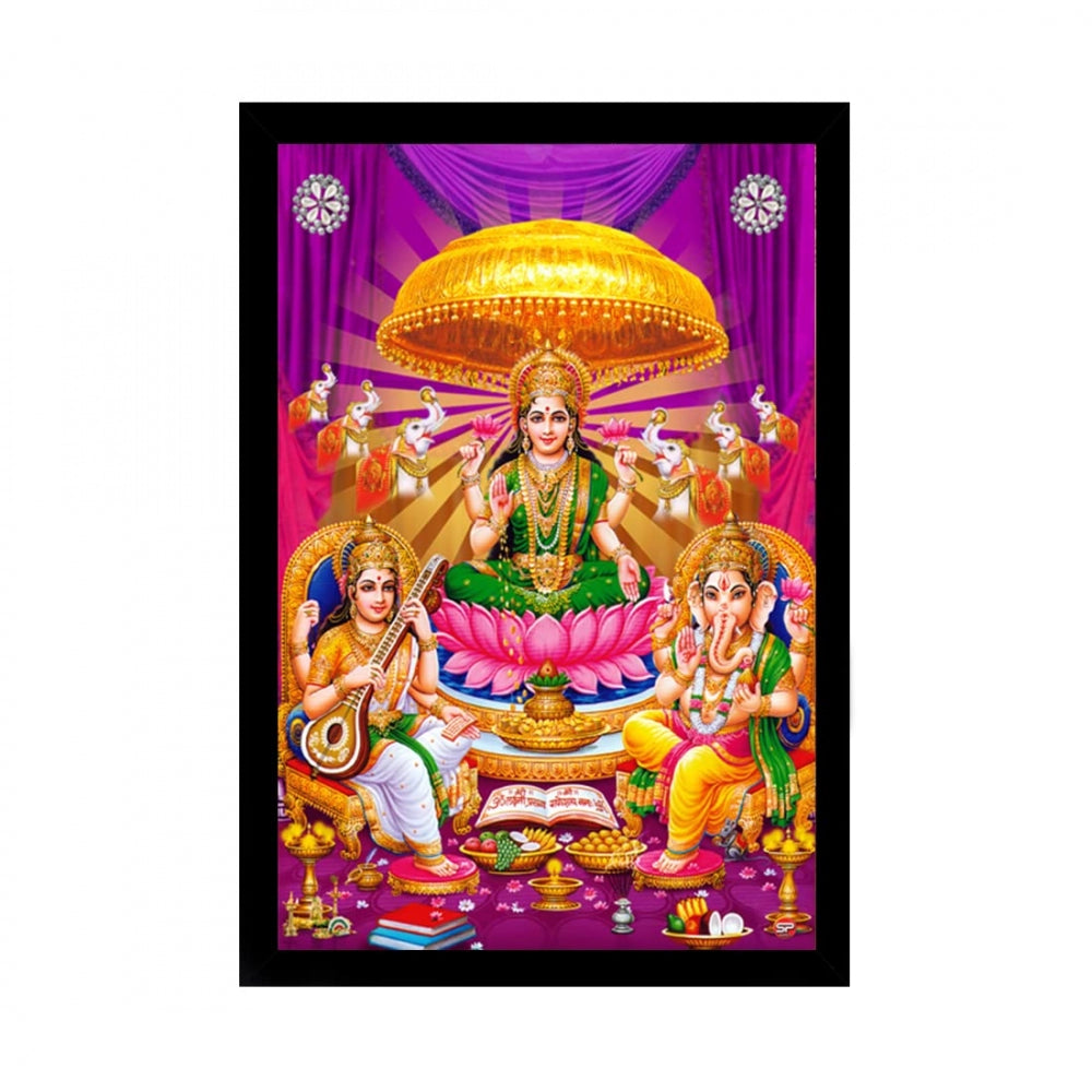 Generic Laxmi Ganesh Saraswati Painting with Synthetic Photo Frame (Multicolor)