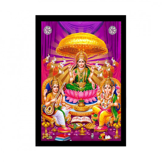 Generic Laxmi Ganesh Saraswati Painting with Synthetic Photo Frame (Multicolor)