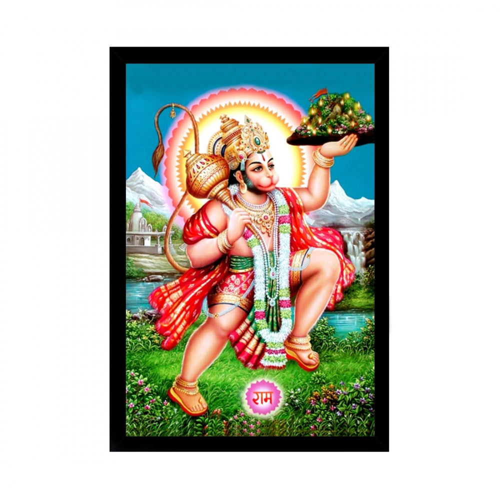 Generic Lord Hanuman Ji Painting with Synthetic Photo Frame (Multicolor)