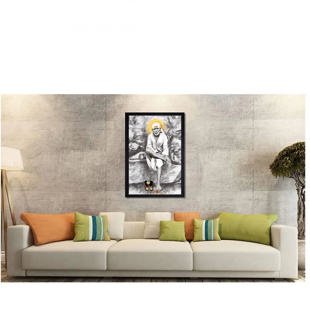 Generic Saibaba Painting with Synthetic Photo Frame (Multicolor)