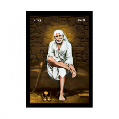 Generic Saibaba Painting with Synthetic Photo Frame (Multicolor)